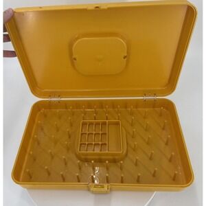 Vintage Wilson Wil-Hold Plastic Sewing Box Case Yellow Thread & Bobbin Holder